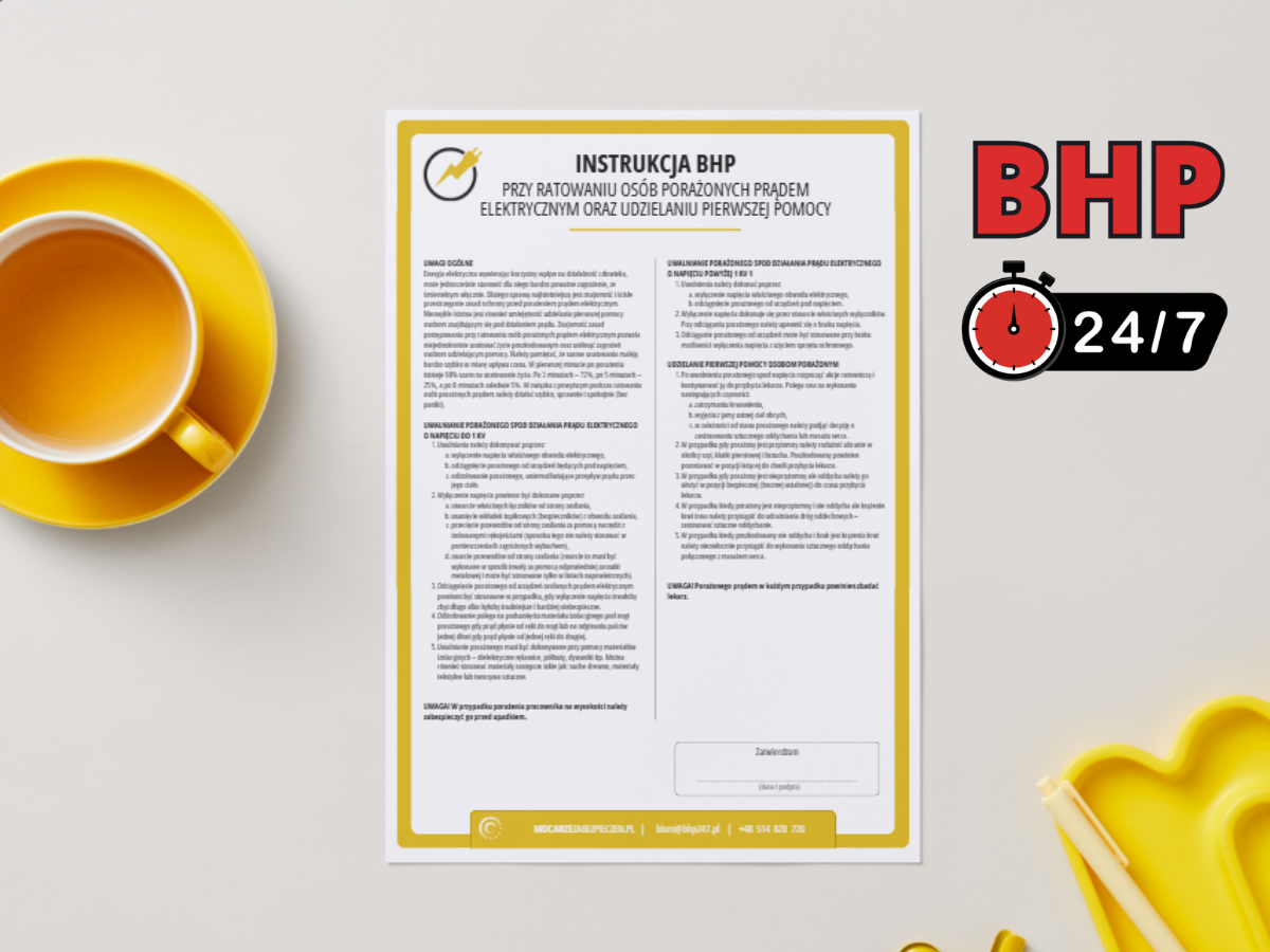 Instrukcja BHP przy ratowaniu osób porażonych prądem elektrycznym (standard pdf)
